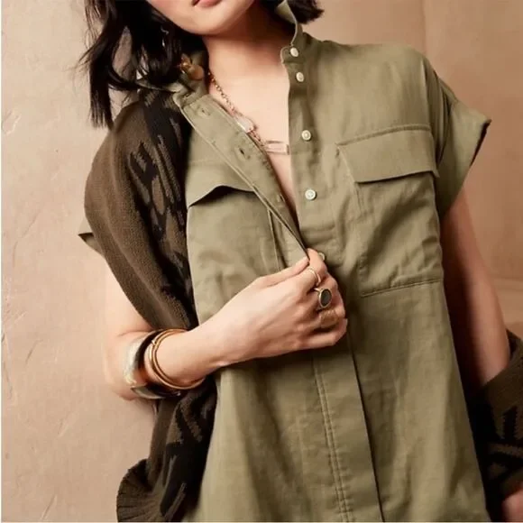 Banana Republic Green Utility Shirtdress - Picture 2 of 11